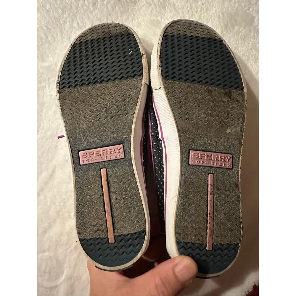 Sperry Girls Top-Sider Bahama Navy/Purple Dot Us 2.0M boat Shoes preppy slip-on